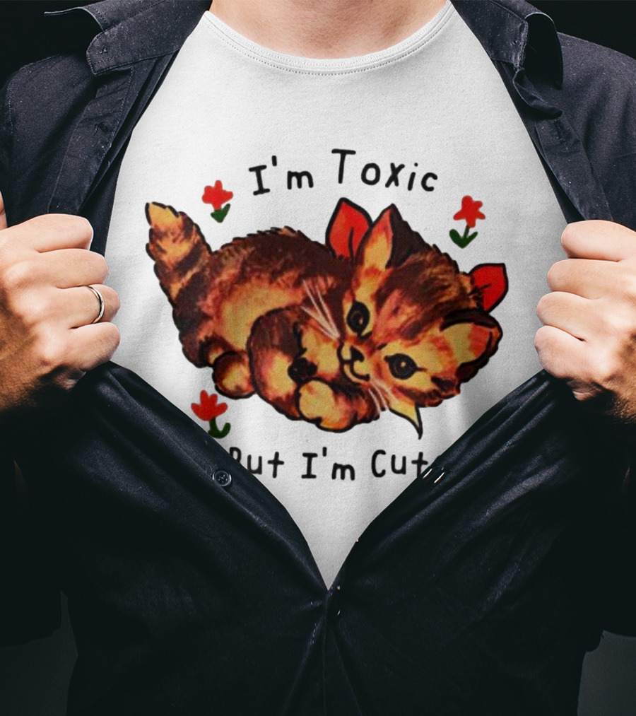 I'm Toxic But I'm Cute Cat With Flowers T-Shirt