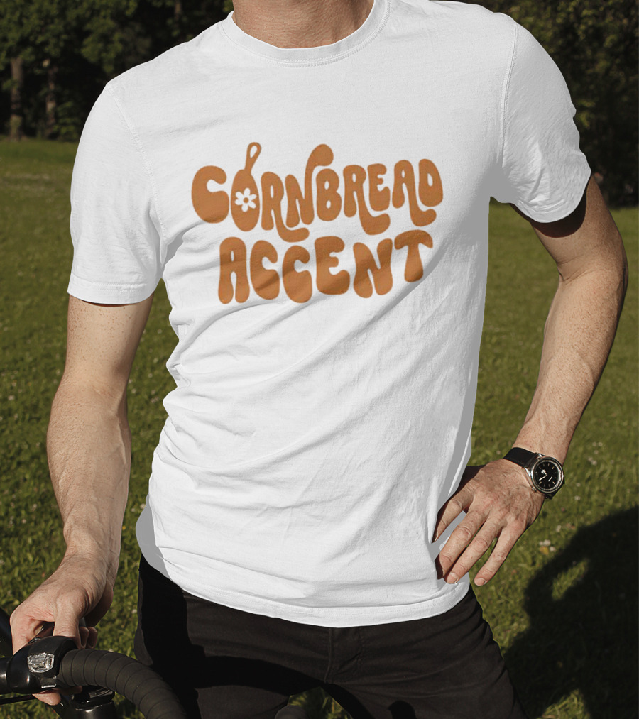 CORNBREAD ACCENT Retro Psychedelic Flower Power Text T-Shirt