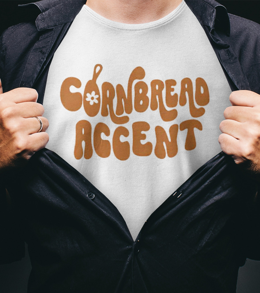 CORNBREAD ACCENT Retro Psychedelic Flower Power Text T-Shirt