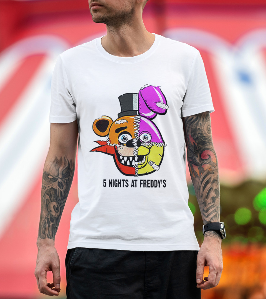 Five Nights at Freddy's Colorful Split Face Patchwork Freddy and Bonnie T-Shirt