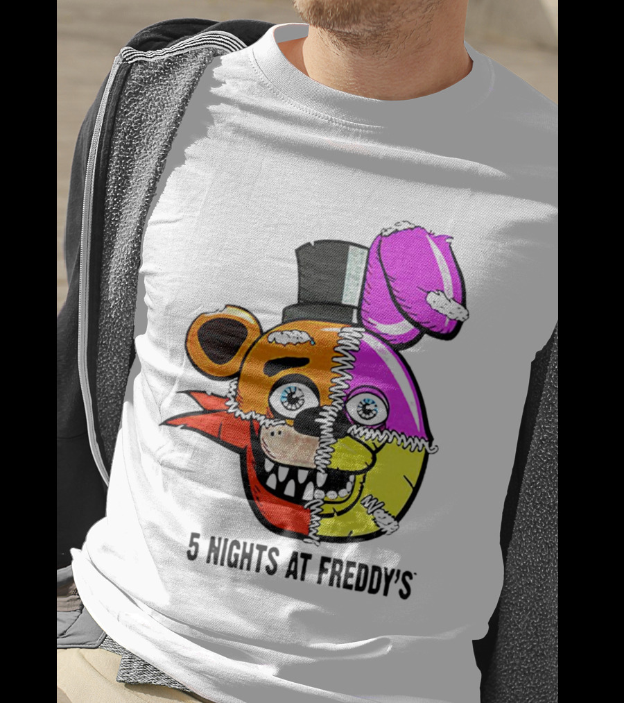 Five Nights At Freddy's Colorful Split Face Patchwork Freddy And Bonnie T-Shirt