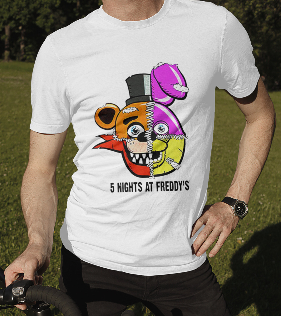 Five Nights At Freddy's Colorful Split Face Patchwork Freddy And Bonnie T-Shirt