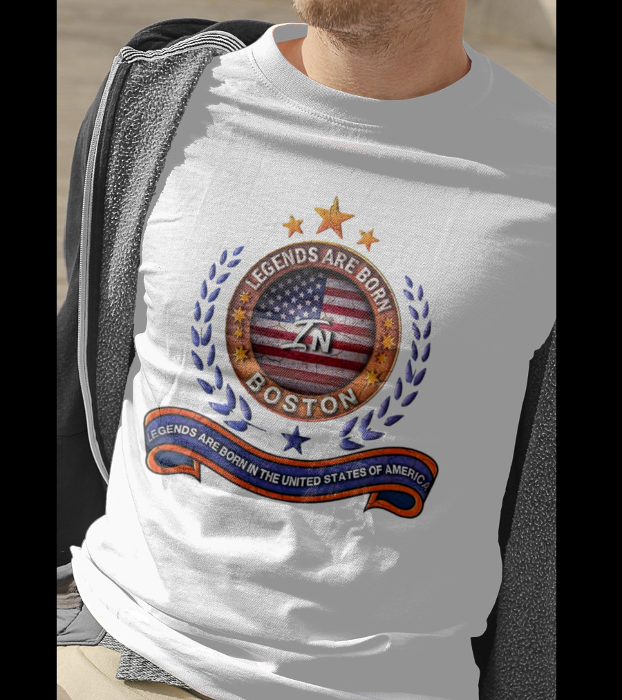 Legends Are Born Boston Massachusetts USA Flag ZN Iconic Stars And Blue Laurel Wreath T-Shirt