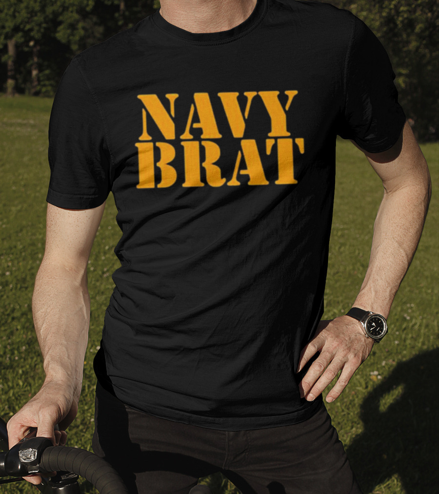 Navy Brat Vintage Military Style Text Bold Yellow Font T-Shirt