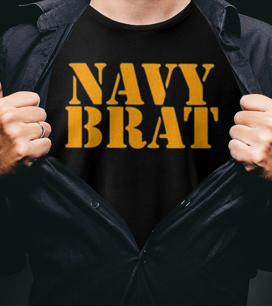 Navy Brat Vintage Military Style Text Bold Yellow Font T-Shirt