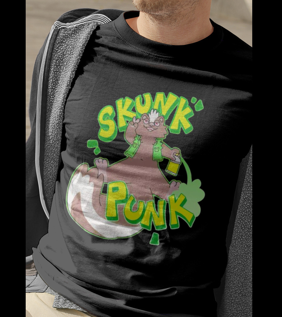 SKUNK PUNK Green Vest Peace Sign Paint Can T-Shirt