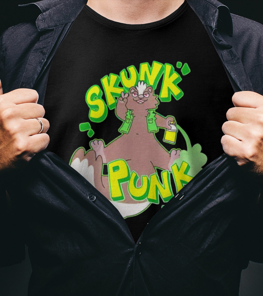 SKUNK PUNK Green Vest Peace Sign Paint Can T-Shirt
