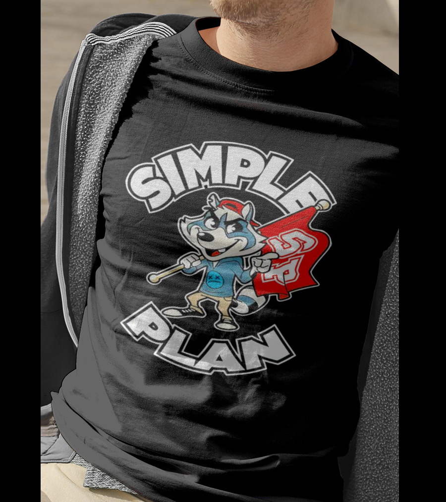 Simple Plan Raccoon Mascot Holding Red Flag T-Shirt