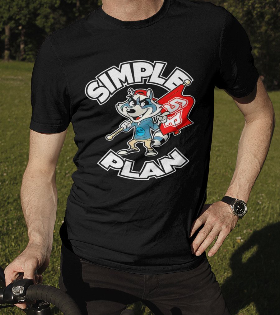 Simple Plan Raccoon Mascot Holding Red Flag T-Shirt