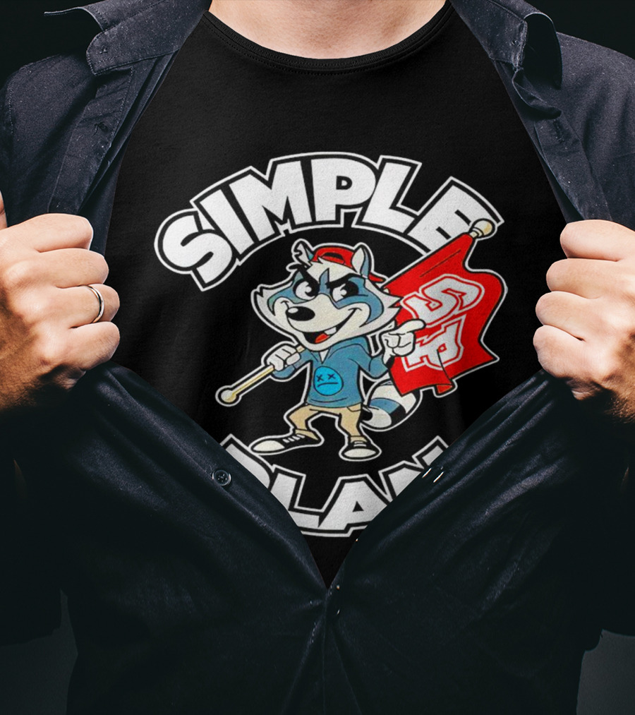 Simple Plan Raccoon Mascot Holding Red Flag T-Shirt