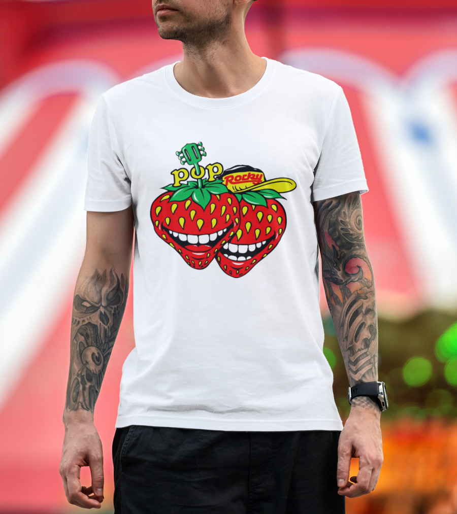 Strawberry Pop Rocky with Guitar and Caps T-Shirt
