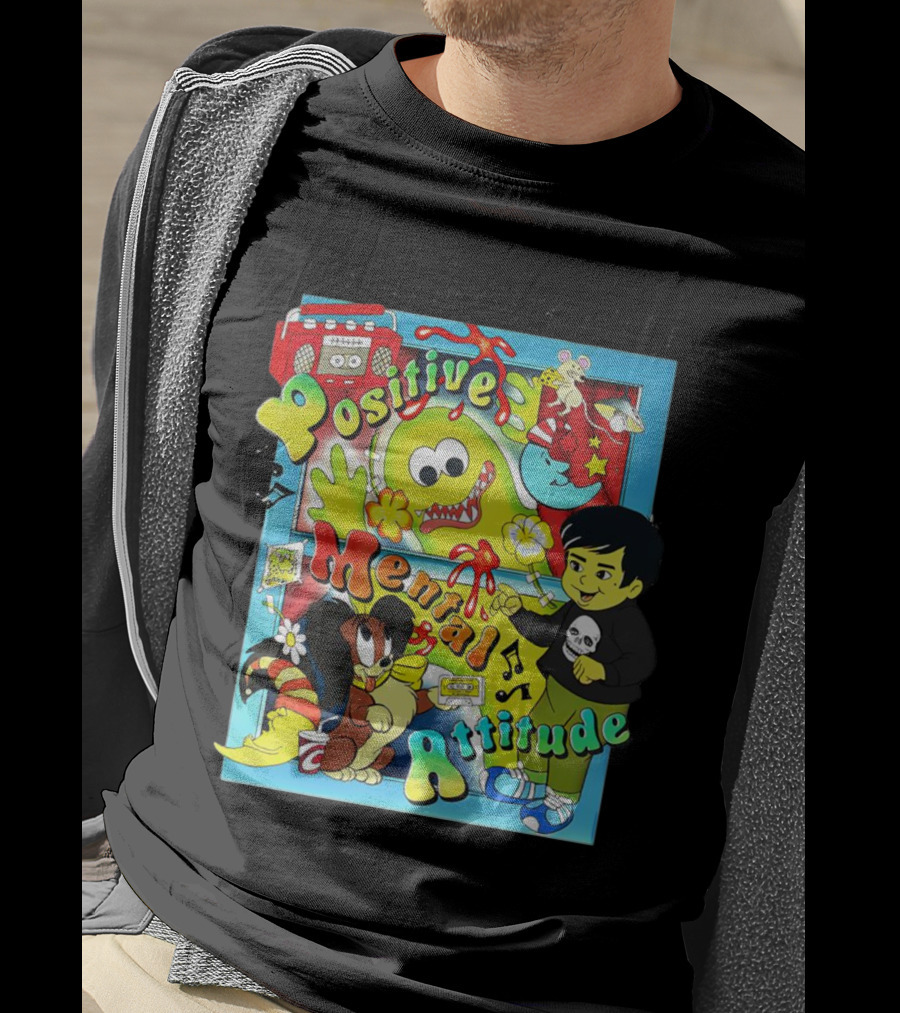 It's Never Too Late For A Positive Mental Attitude Cartoon Characters Music And Fun Elements T-Shirt