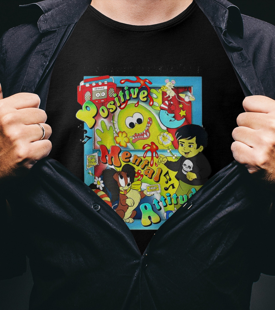 It's Never Too Late For A Positive Mental Attitude Cartoon Characters Music And Fun Elements T-Shirt