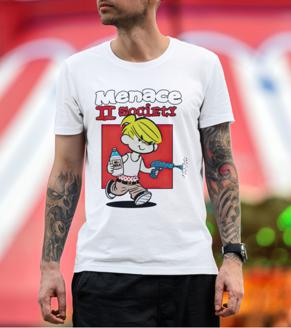 Premium T-Shirt: Menace II Society Cartoon Character with Squirt Gun and Milk T-Shirt Menace II Society Cartoon Character with Squirt Gun and Milk T-Shirt