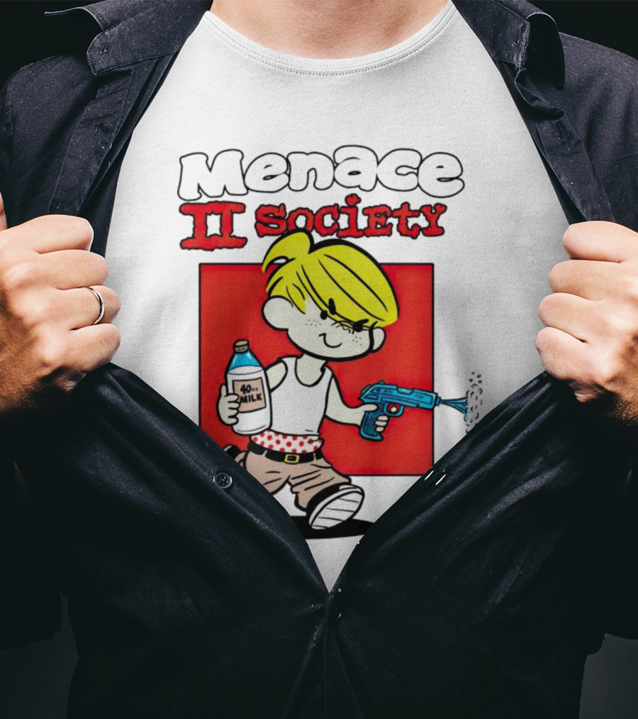 Menace II Society Cartoon Character With Squirt Gun And Milk T-Shirt