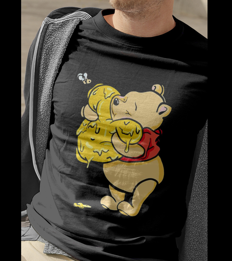 Pooh Bear Hugging Hunny Pot With Bee T-Shirt