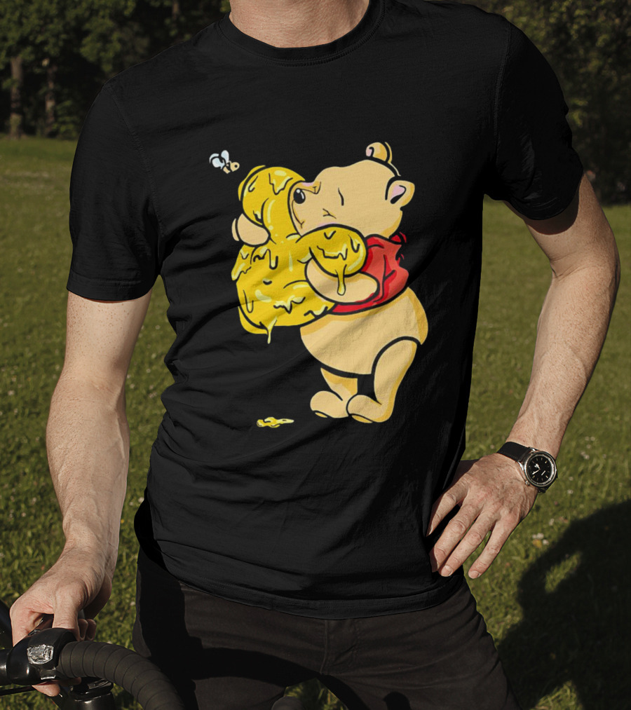 Pooh Bear Hugging Hunny Pot With Bee T-Shirt