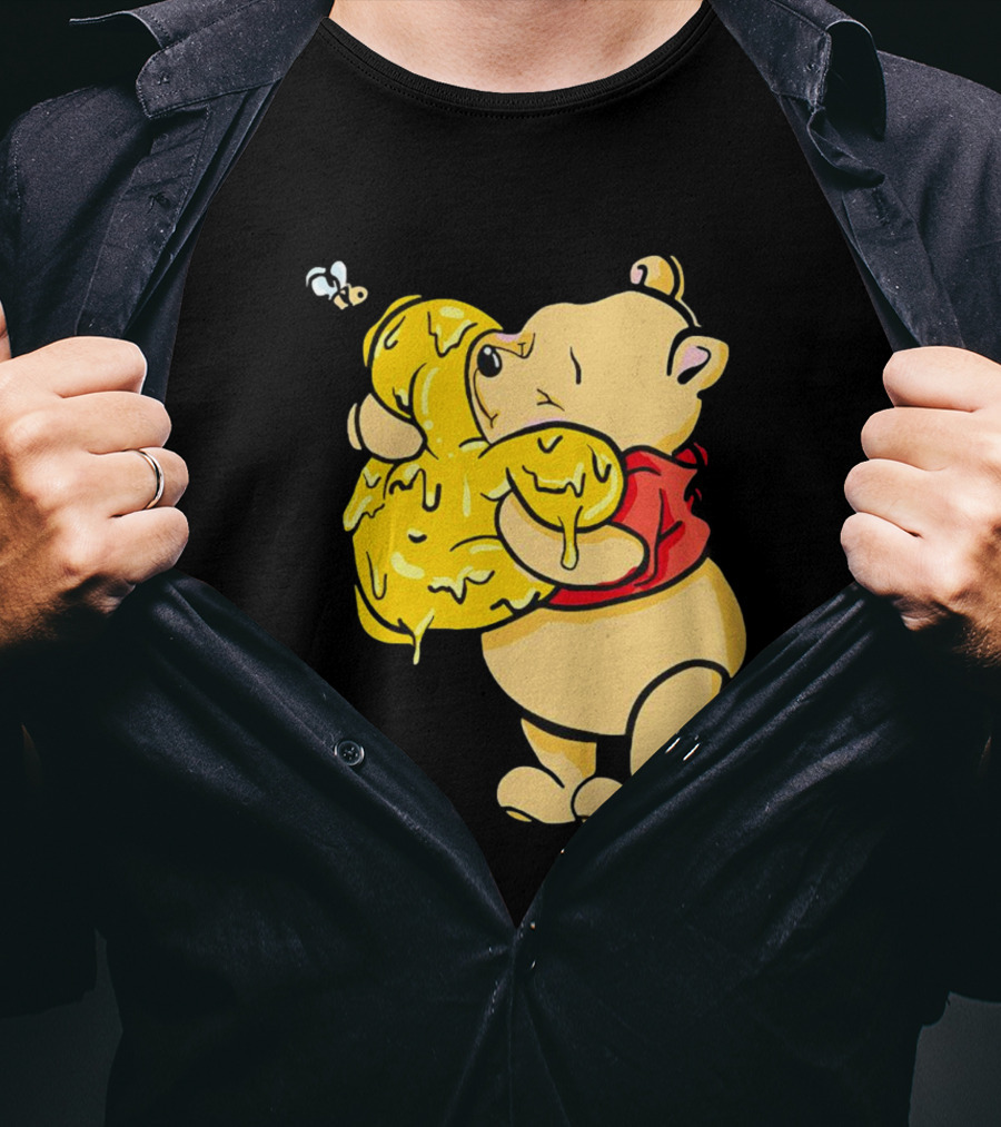 Pooh Bear Hugging Hunny Pot With Bee T-Shirt