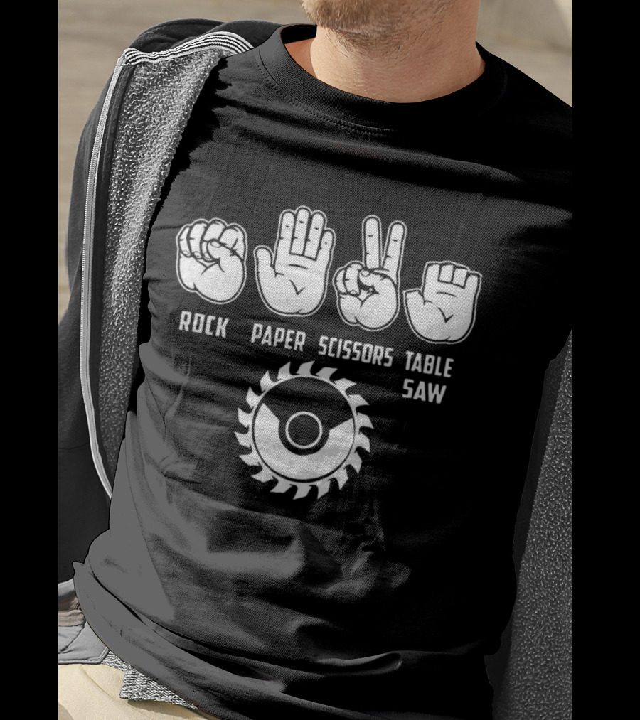 Rock Paper Scissors Table Saw Hand Gesture With Circular Blade T-Shirt