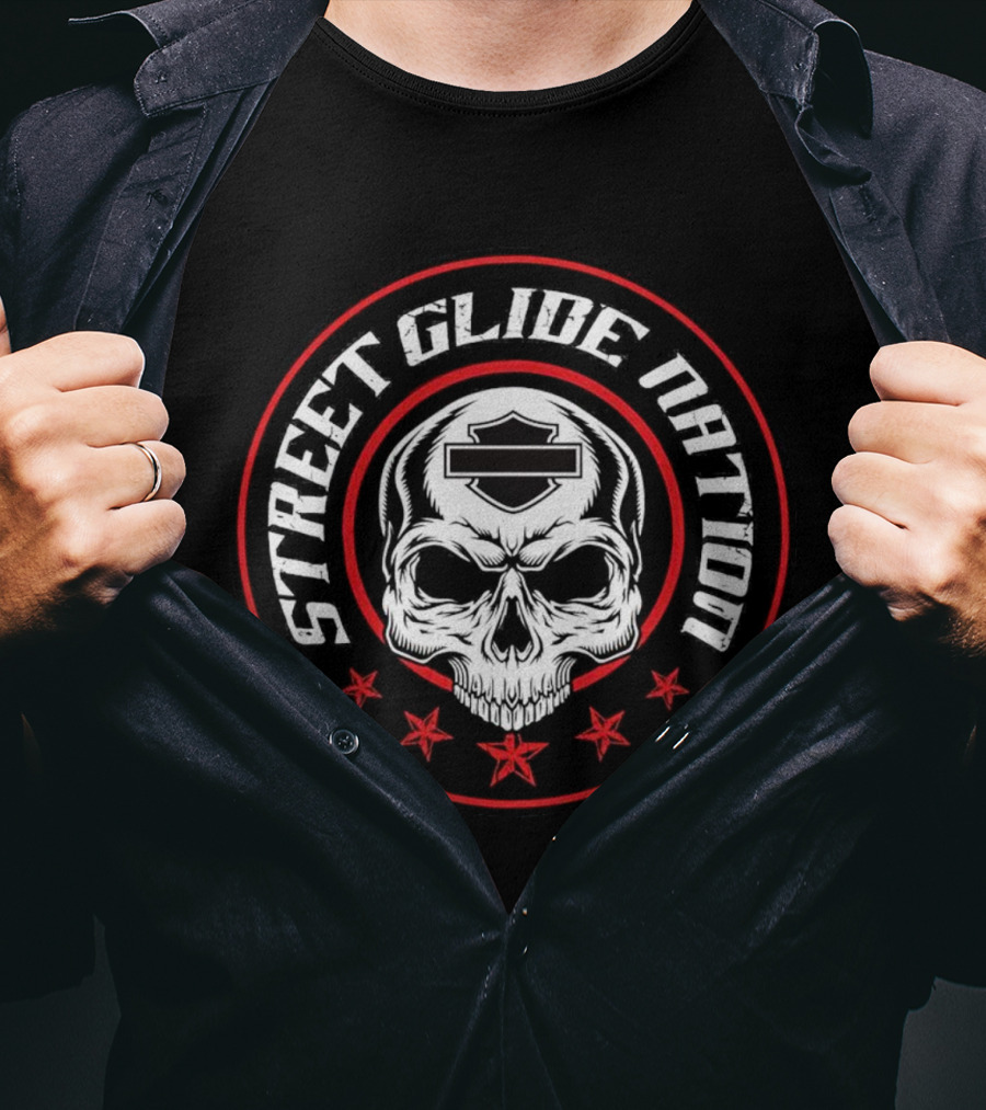 Street Glide Nation Skull Logo Badge With Stars T-Shirt