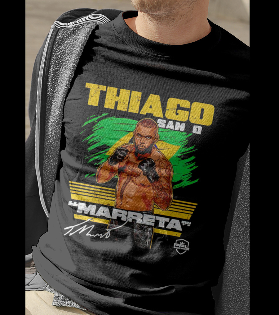 Thiago Santos Marreta PFL Signature MMA Fighter Brazilian Flag Background T-Shirt