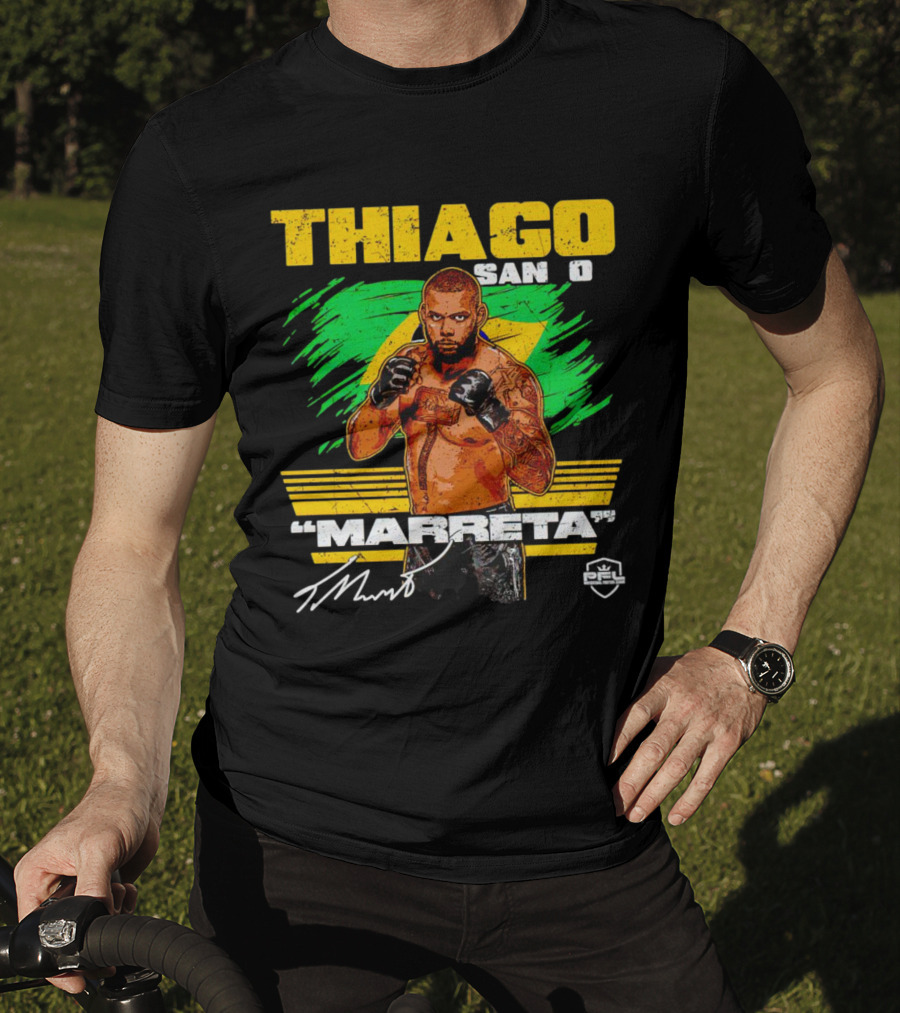 Thiago Santos Marreta PFL Signature MMA Fighter Brazilian Flag Background T-Shirt