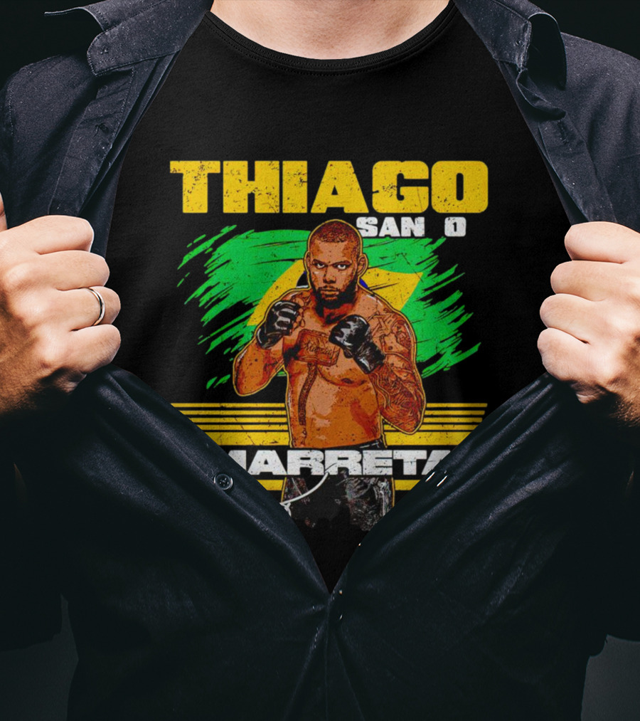 Thiago Santos Marreta PFL Signature MMA Fighter Brazilian Flag Background T-Shirt