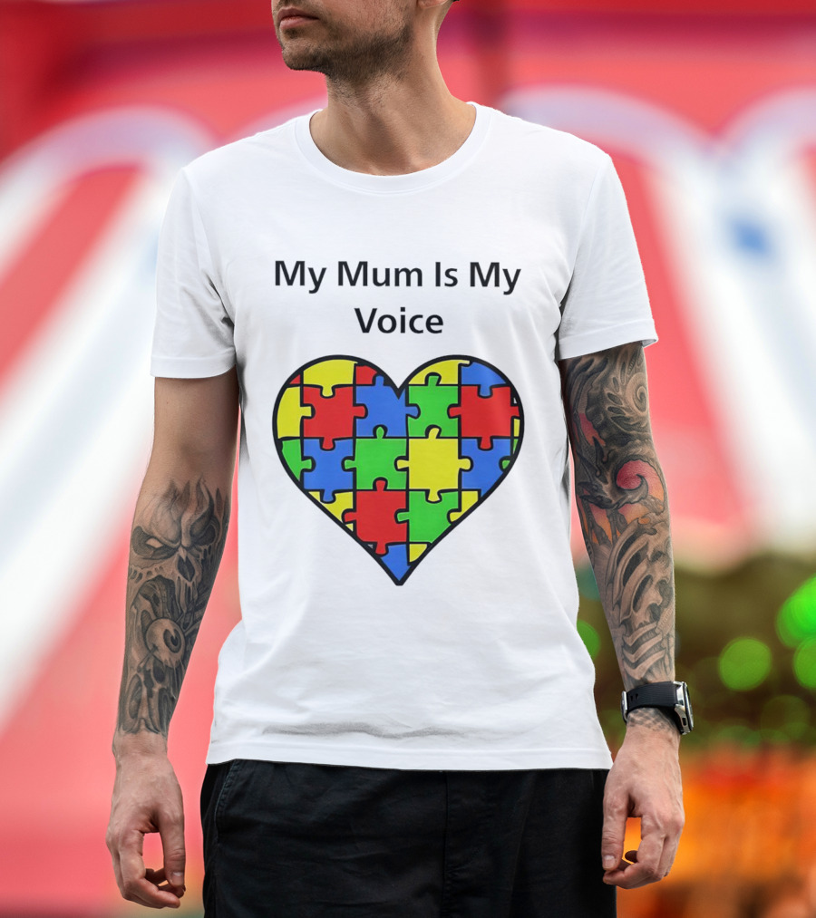 My Mum Is My Voice Heart Puzzle Pieces T-Shirt