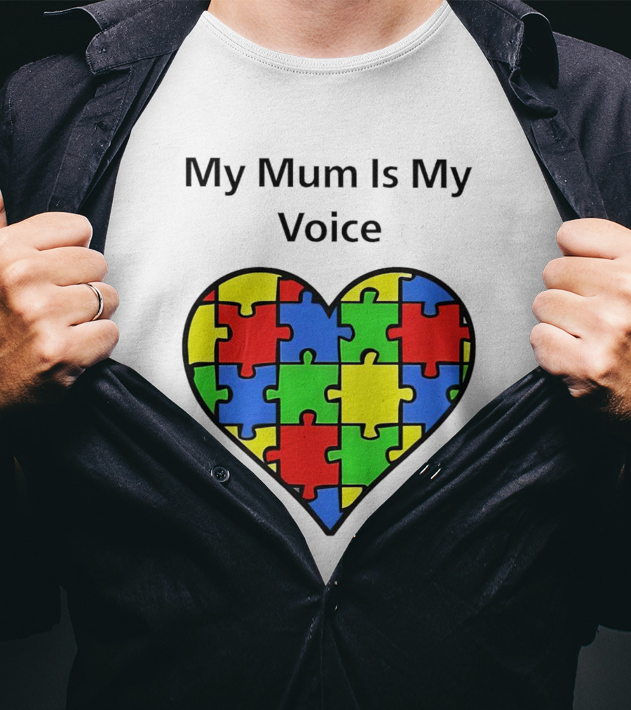 My Mum Is My Voice Heart Puzzle Pieces T-Shirt