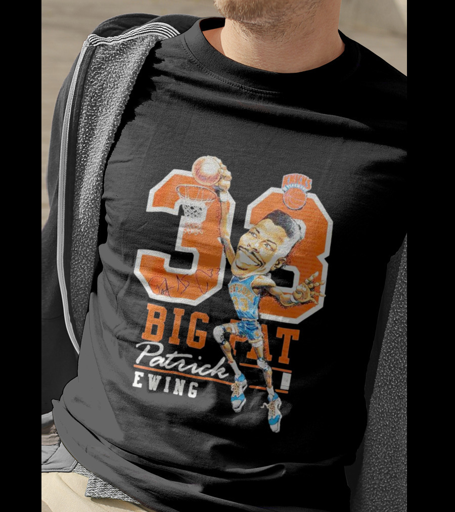 Knicks 33 Big Pat Patrick Ewing Signature Slam Dunk T-Shirt