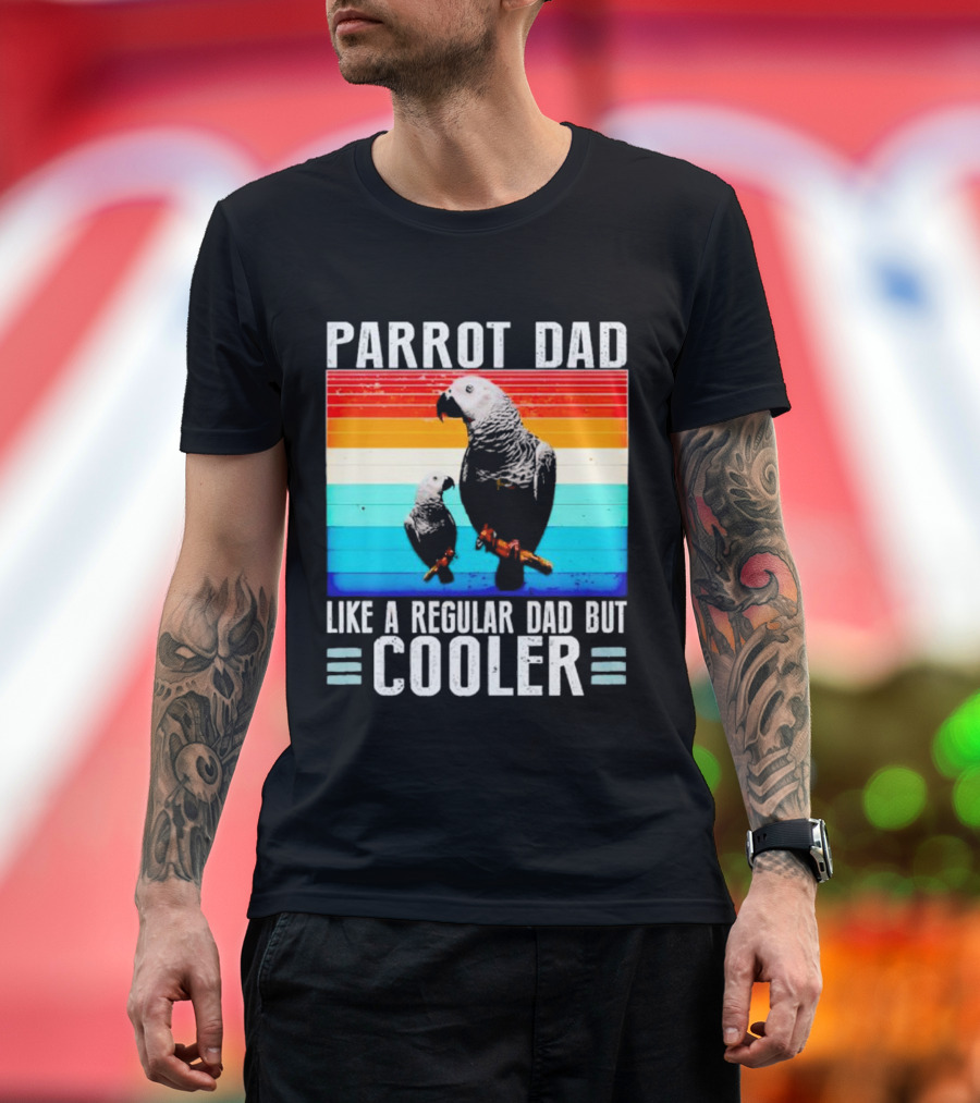 Parrot Dad Like a Regular Dad But Cooler Retro Stripes T-Shirt