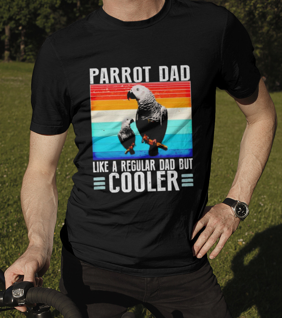 Parrot Dad Like A Regular Dad But Cooler Retro Stripes T-Shirt