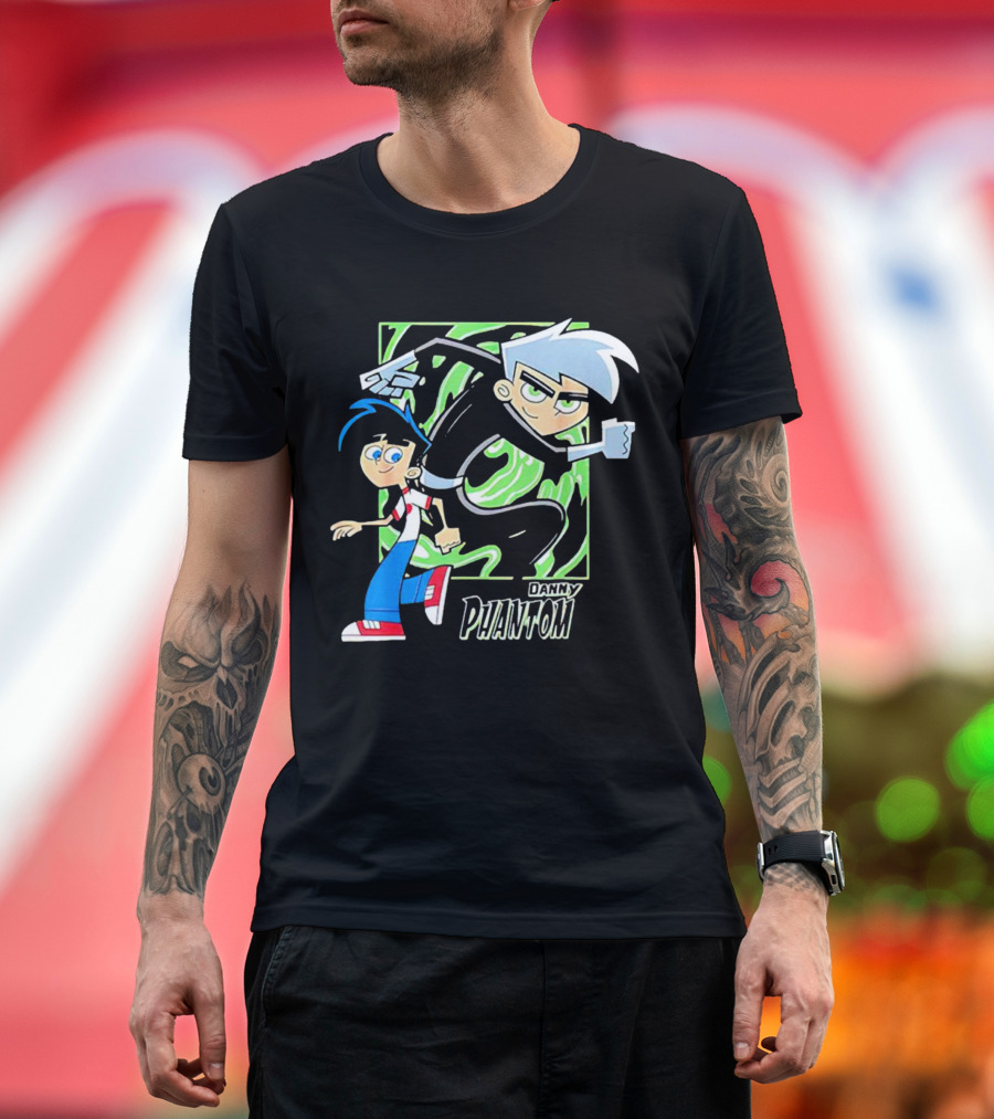 Danny Phantom Cartoon Artwork With Ghostly Green Swirl T-Shirt