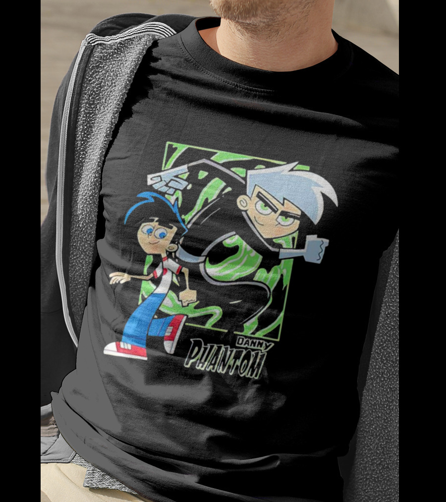 Danny Phantom Cartoon Artwork With Ghostly Green Swirl T-Shirt
