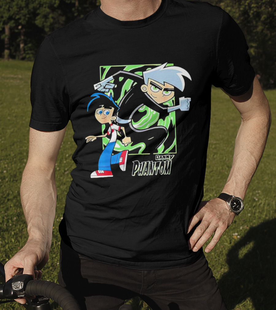 Danny Phantom Cartoon Artwork With Ghostly Green Swirl T-Shirt