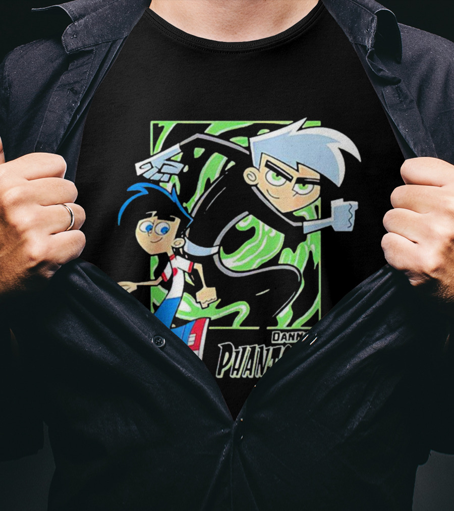 Danny Phantom Cartoon Artwork With Ghostly Green Swirl T-Shirt