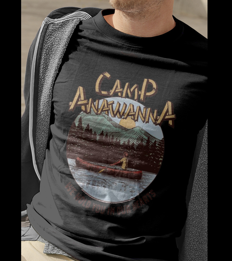Camp Anawanna We Hold You In Our Hearts Canoe Mountain Sunset Lake Scene T-Shirt