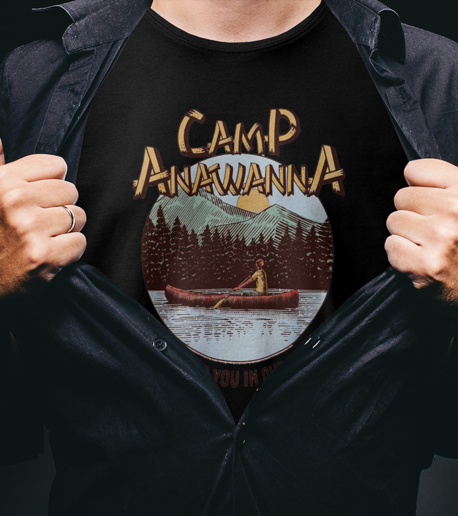 Camp Anawanna We Hold You In Our Hearts Canoe Mountain Sunset Lake Scene T-Shirt