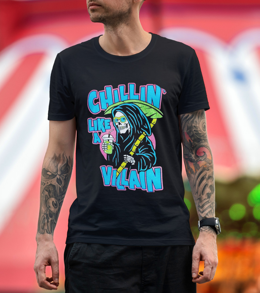 Chillin' Like a Villain Skeleton with Umbrella and Drink T-Shirt
