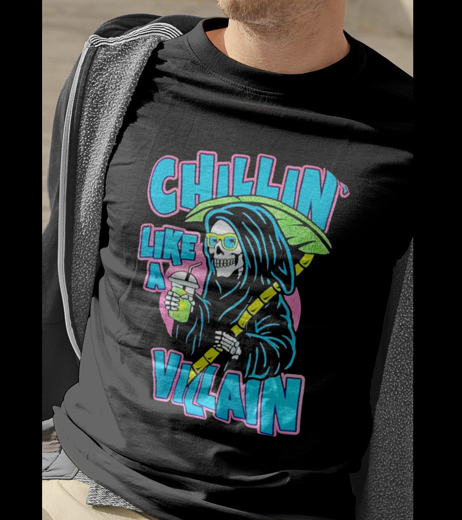 Chillin' Like A Villain Skeleton With Umbrella And Drink T-Shirt