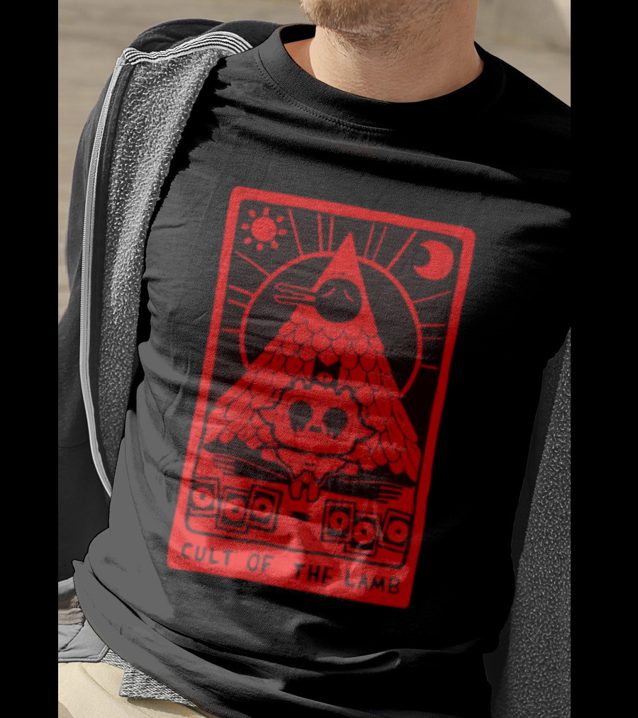 Cult Of The Lamb Red Tarot Pyramid With Sun And Moon Symbols T-Shirt