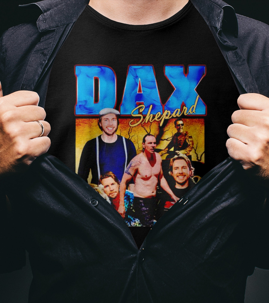 Dax Shepard Vintage Collage With Blue Text And Tiger T-Shirt