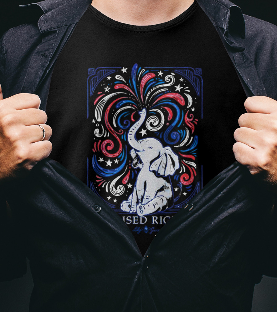 Elephant Raised Right Fireworks Red White Blue Stars T-Shirt