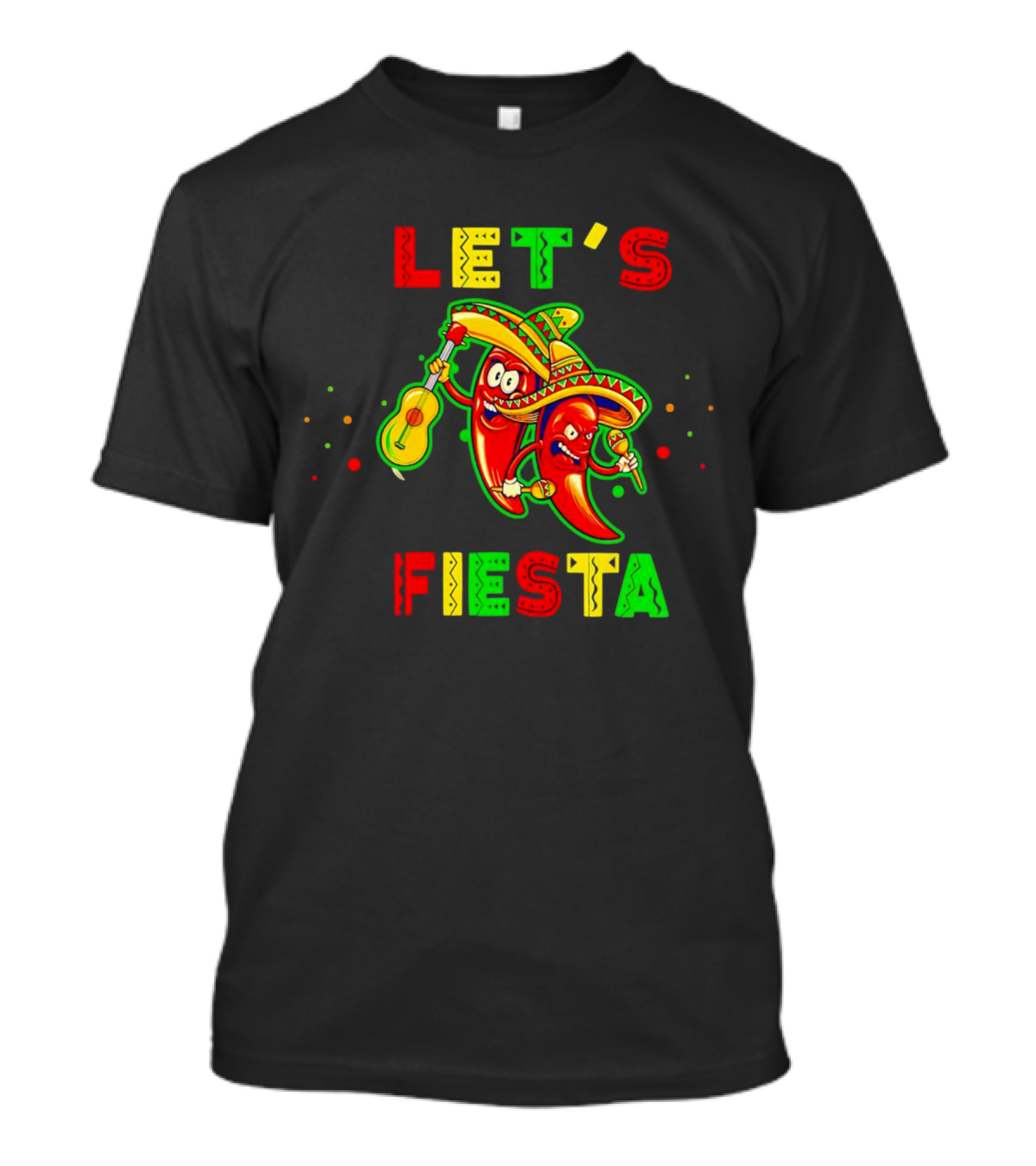 LET’S FIESTA Sombrero Guitar Chilis Cinco De Mayo T-Shirt