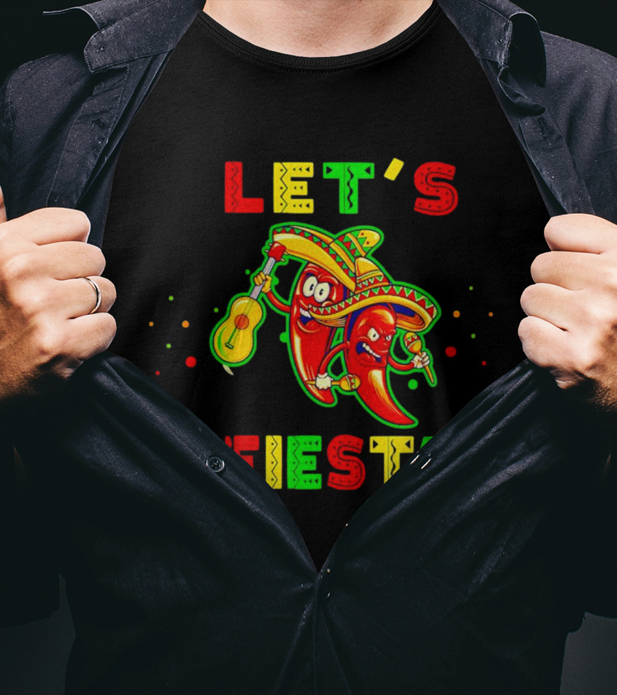 LET’S FIESTA Sombrero Guitar Chilis Cinco De Mayo T-Shirt