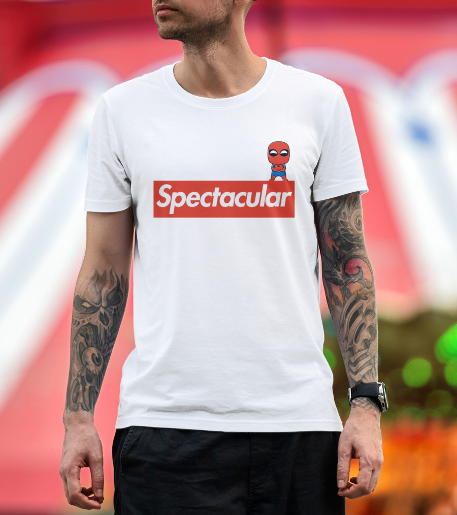 Spectacular Spider-Man Comic Look with Iconic Red Block T-Shirt