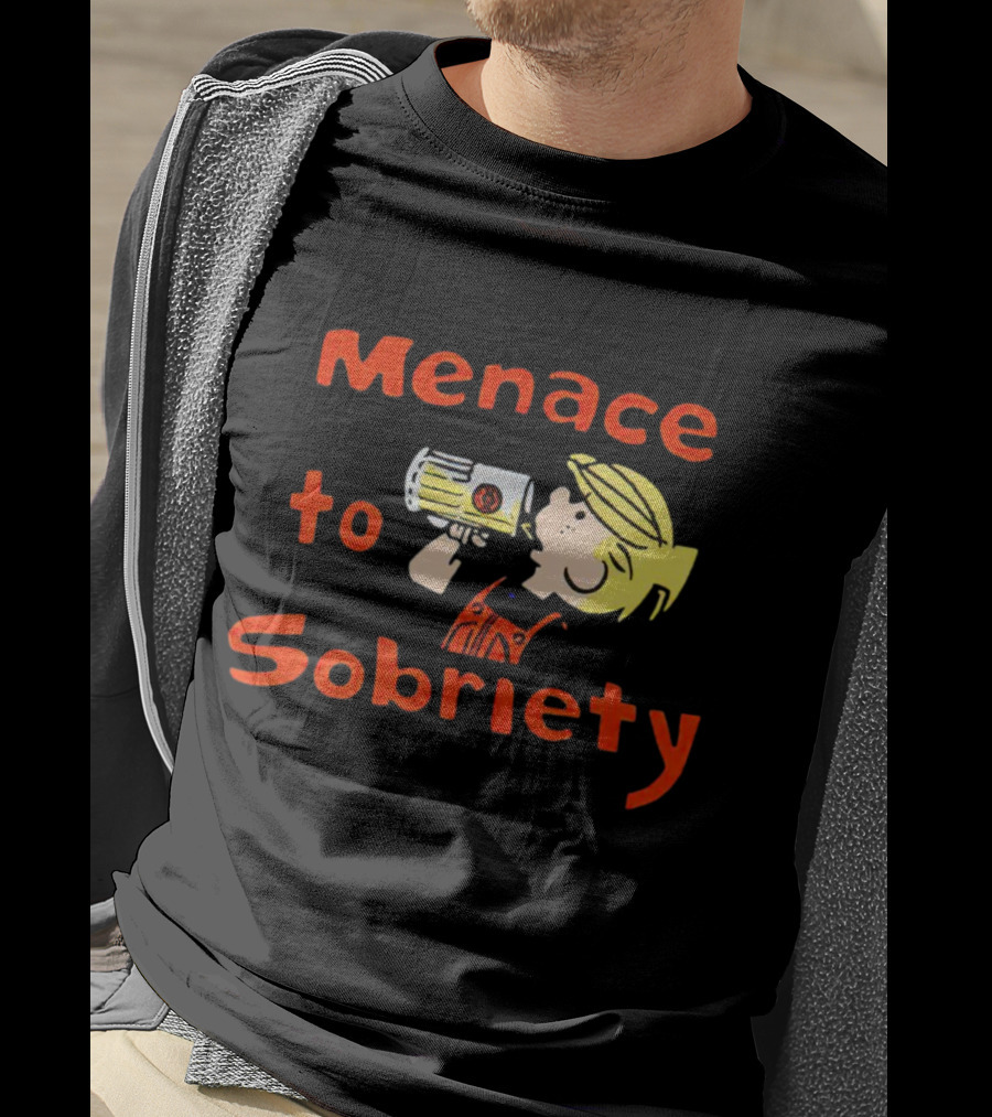 Menace To Sobriety Cartoon Character Drinking Beer T-Shirt