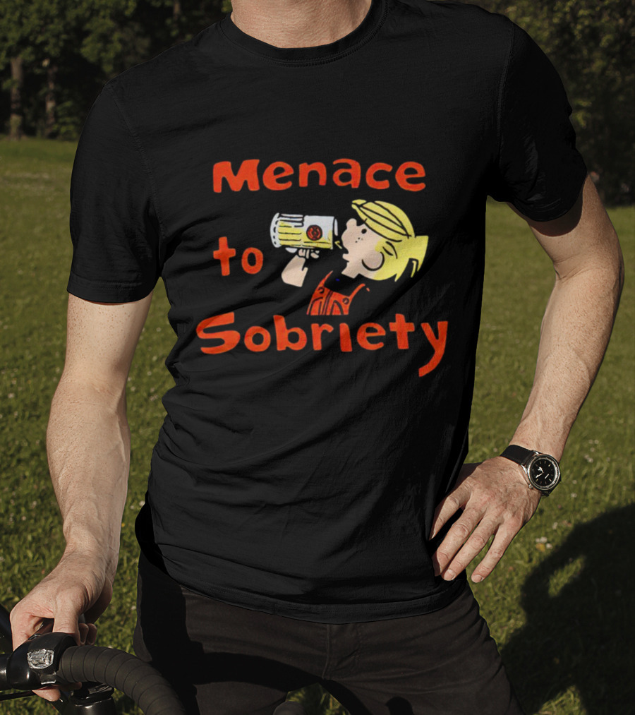 Menace To Sobriety Cartoon Character Drinking Beer T-Shirt