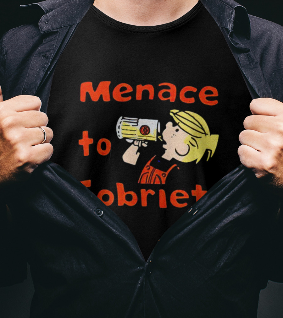 Menace To Sobriety Cartoon Character Drinking Beer T-Shirt