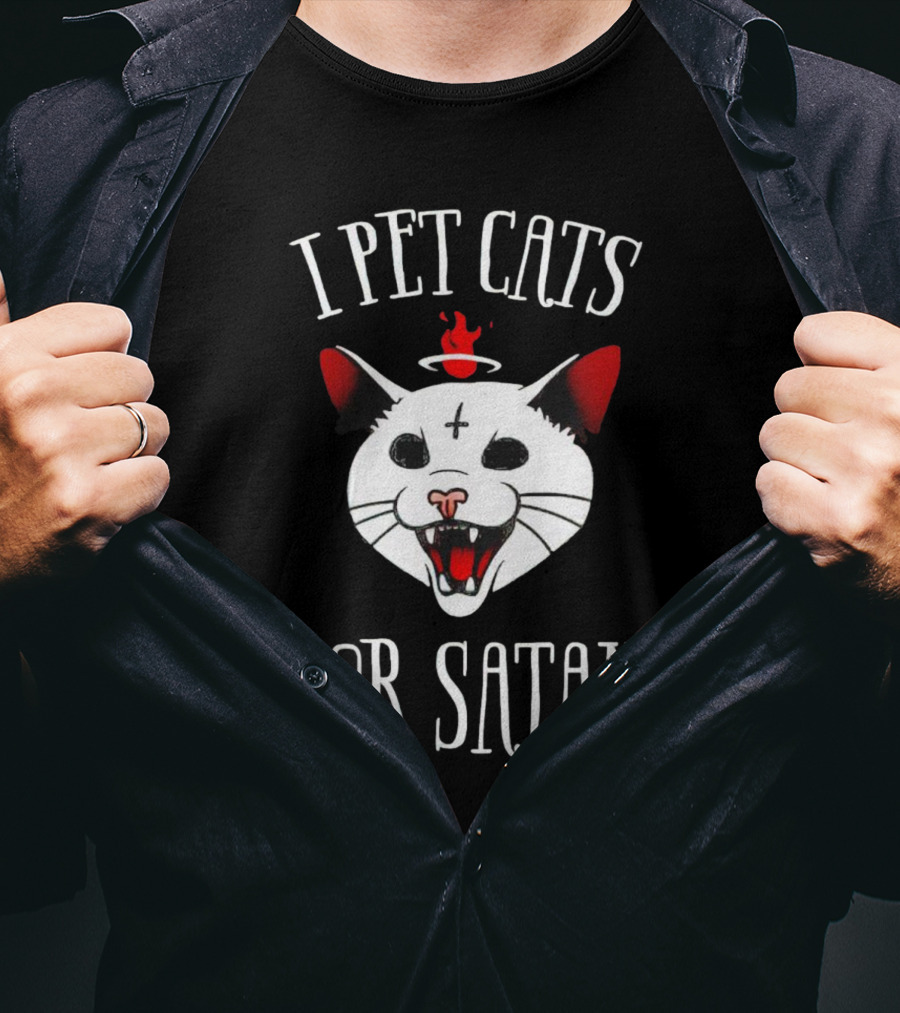 I Pet Cats For Satan Devil Cat Halo T-Shirt